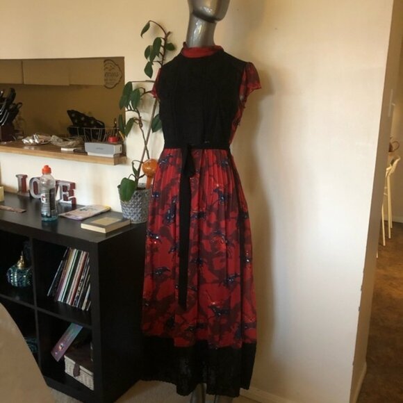 COACH Red horse print lacework chiffon flutter sleeve designer beautif - Picture 3 of 16